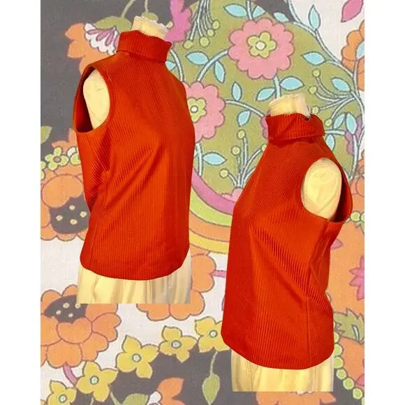 Volup Vintage 60s Bittersweet Rust Turtleneck Stretchy Sleeveless Top Size XL - Picture 3 of 3